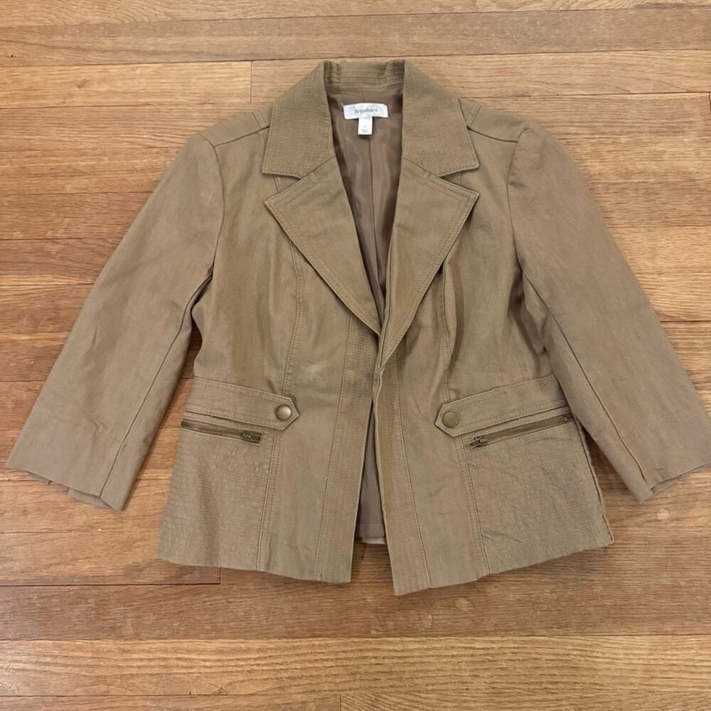 Dress Barn tan open front 3/4 sleeve lapel blazer jacket size small S
 b27